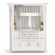 Kate Aurora White & Gray Moroccan Geometric Kitchen Curtain Tier & Valance Set