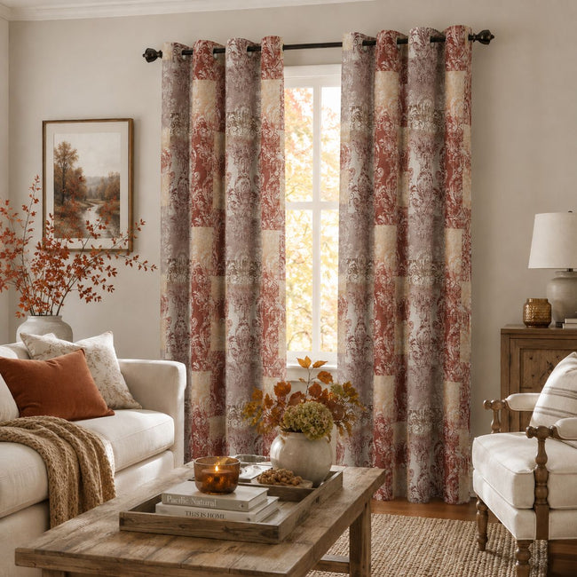 Kate Aurora Traditional Designs 2 Pack Atlanta Scroll Grommet Top Curtain Panels - 84 in. Long - Marsala