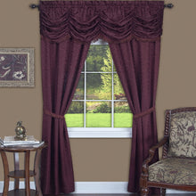 Kate Aurora Jacquard Damask Curtains With An Attached Austrian Valance & Tiebacks - 63 in. Long - Burgundy