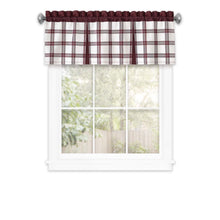 Kate Aurora Windowpane Plaid Country Farmhouse Rod Pocket Window Valance - Burgundy