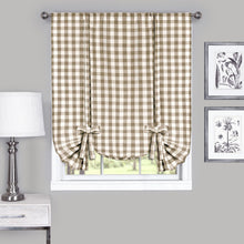 GoodGram Buffalo Check Gingham Custom Window Curtain Treatments - Single Tie-Up Curtain 42 in. W x 63 in. L, Taupe