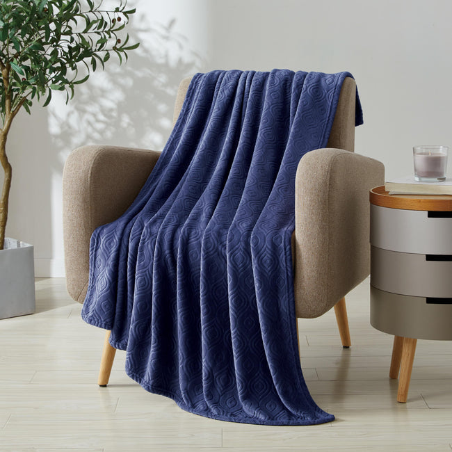 Kate Aurora Ultra Soft & Plush Modern Ogee Fleece Throw Blanket Covers - 50 in. W x 60 in. L - Navy