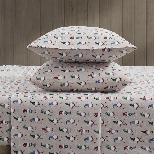 Kate Aurora Cozy Bed Collection Deep Pocket 100% Cotton Flannel Christmas Gnome 4 Piece Sheet Set - Twin