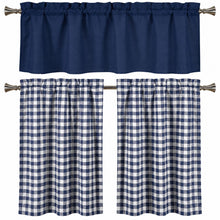 Kate Aurora Classic Farmhouse 3 Piece Navy Blue Buffalo Check Kitchen Curtain Tier & Valance Set