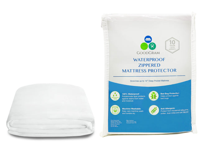 GoodGram 100% Waterproof & Bed Bug Proof Deep Pocket Twin Size Zippered Mattress Cover