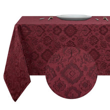 Kate Aurora Regency Collection Raised Jacquard Damask Fabric Tablecloth - 54 in. W x 104 in. L (8-10 Chairs), Burgundy Red