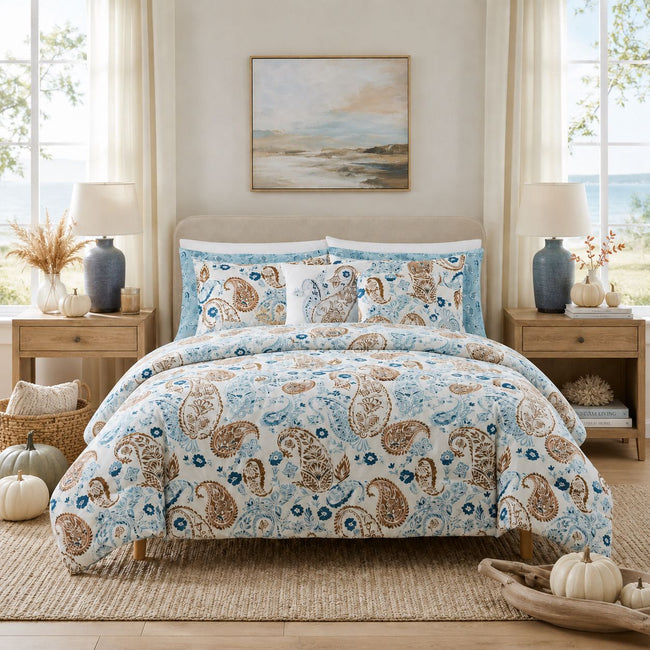 Kate Aurora 11 Piece Coastal Paisley Complete Bed in a Bag Comforter Set  - Queen