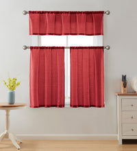 Kate Aurora Brandi Complete 3 Piece Rod Pocket Sheer Cafe Kitchen Curtain Tier & Valance Set - Red