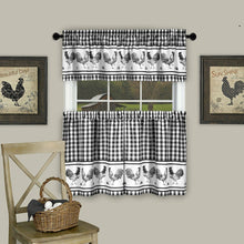 Kate Aurora Country Farmhouse Barnyard Plaid Rooster Kitchen Curtain Tier & Valance Set - 58 in. W x 24 in. L, Black