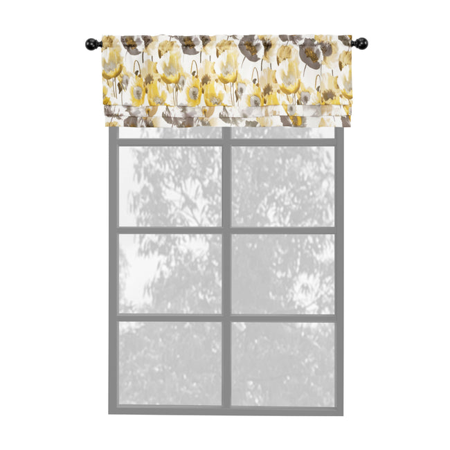 Kate Aurora Garden Chic Watercolor Poppy Field Floral Rod Pocket Valance - Gray/Yellow