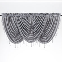 Kate Aurora Ultra Lux Faux Silk Regency Crinkle Rod Pocket Semi Sheer Crystal Beaded Window Valance - 57 in. W x 37 in. L, Si