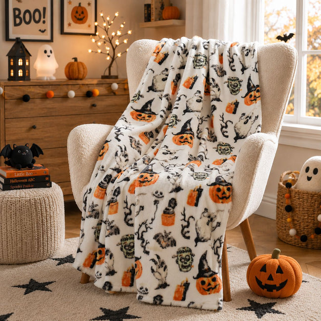 Kate Aurora Halloween Spooky Goblins & Pumpkin Friends Ultra Soft & Plush Oversized Throw Blanket