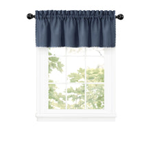 Kate Aurora Coastal Hamptons Living Complete 3 Piece Textured Kitchen Curtain Tier & Valance Set - 24 in. Long - Navy