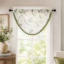 Kate Aurora 1 Piece Printed Cherry Blossom Beaded Rod Pocket Window Valance - Sage Green