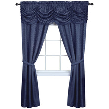 Kate Aurora Jacquard Damask Curtains With An Attached Austrian Valance & Tiebacks - 84 in. Long - Navy Blue