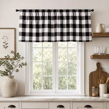 Kate Aurora 3 Piece Country Farmhouse Black And White Buffalo Plaid Sheer Curtains & Valance Set - 63 in. Long
