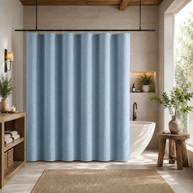 Kate Aurora Hotel Spa Collection Waffle Embossed Fabric Shower Curtain - 70 in. x 72 in. - Blue