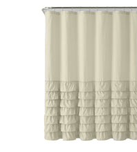 Kate Aurora Boho Chic Matelassé Ruffled Taupe Fabric Shower Curtain - 72 in. Long