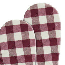 Kate Aurora 2 Pack Gingham Plaid Checkered Gingham Country Farmhouse Oven Mitts - 17 in. W x 17 in. L, Burgundy