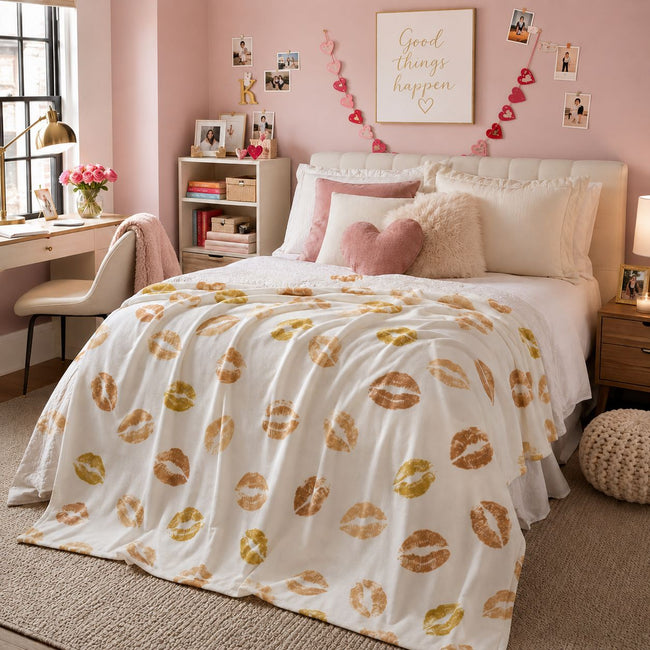 Kate Aurora Gold Lips Oversized Accent Throw Blanket - 50 in. x 70 in.