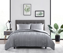 Kate Aurora Modern Accents Jodi Ruffled Embossed 3 Piece Comforter & Pillow Shams Set  , Gray - Queen