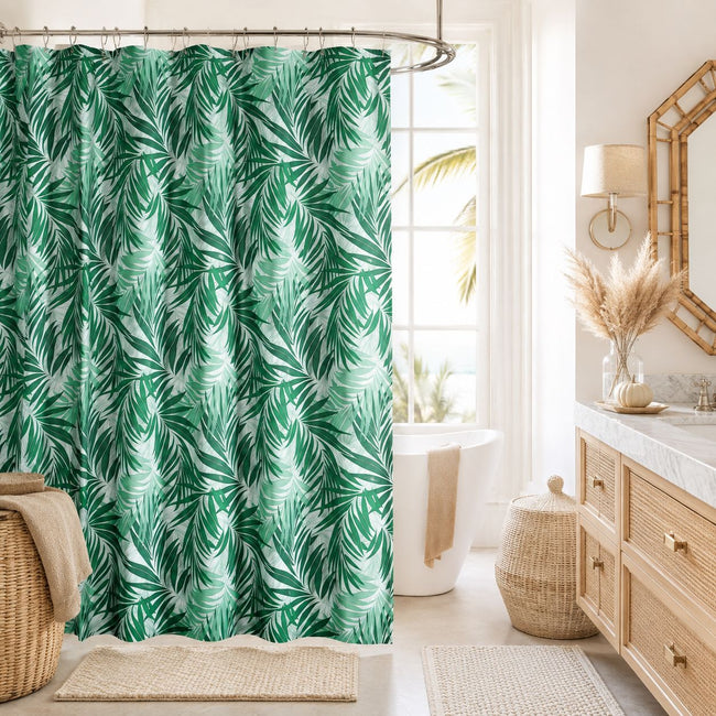 Kate Aurora Tropical Rainforest Banana Fern Leaves Fabric Shower Curtain - Standard Size