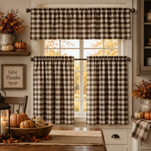 Kate Aurora 3 Piece Brown Buffalo Plaid Country Farmhouse Kitchen Curtain Tier & Valance Set