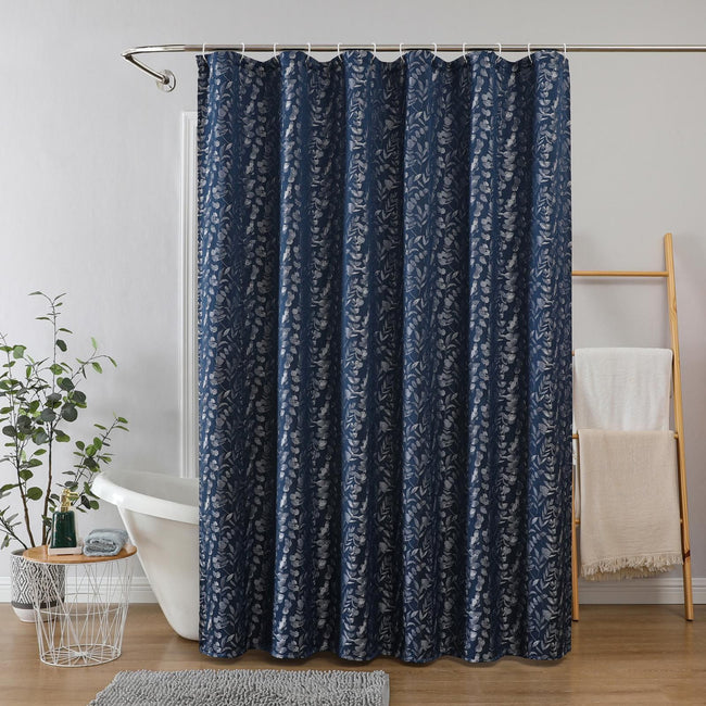 Kate Aurora Robyn Leaf Raised Jacquard Lux Fabric Shower Curtain - 72" x 72" - Navy
