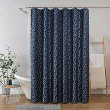 Kate Aurora Robyn Leaf Raised Jacquard Lux Fabric Shower Curtain - 72" x 72" - Navy