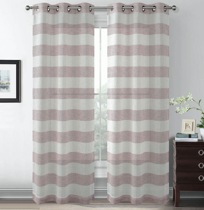 Kate Aurora Metallic Semi Sheer Rugby Striped Grommet Top Window Curtains - 38 in. W x 84 in. L, Red