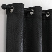 Kate Aurora 1 Piece Priscilla Light Filtering Grommet Top Embossed Leaves Jacquard Window Curtain Panel - Black