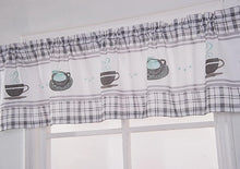 GoodGram Plaid Coffee Time 3 Pc Cafe Kitchen Curtain Tier & Valance Set - 56 in. W x 36 in. L, Gray