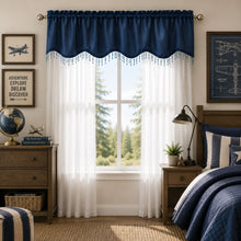 Kate Aurora Sheer Elegance 3 Piece Window Curtain & Crystal Beaded Valance Set - Navy