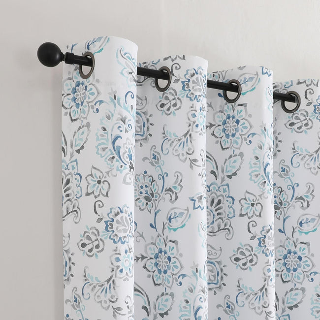 Kate Aurora Bradenton 1 Piece Grommet Top Light Filtering Paisley Floral Window Curtain Panel - Blue