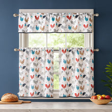 Kate Aurora 3 Piece Cafe Rod Pocket Autumn Country Rooster Kitchen Curtain Tier & Valance Set - White