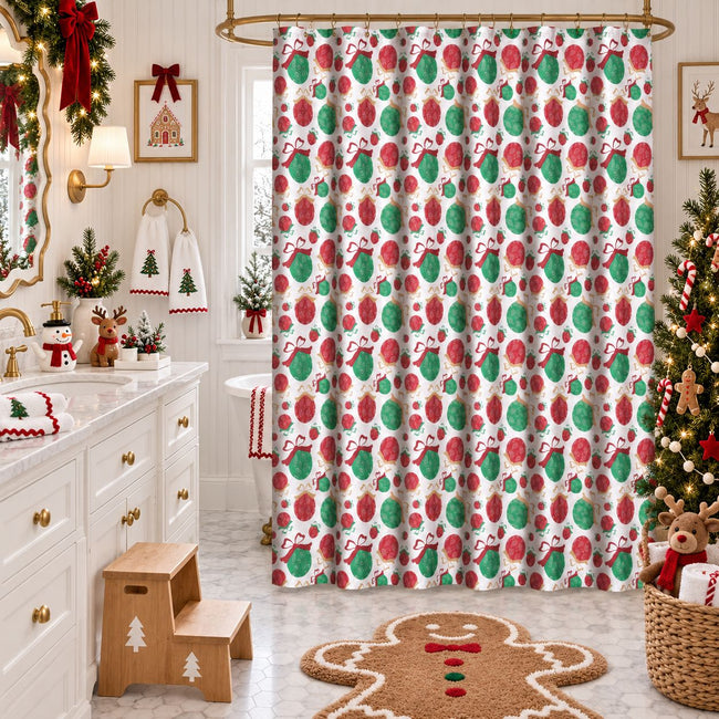 Kate Aurora Holiday Living Sparkle Christmas Ornaments Fabric Shower Curtain