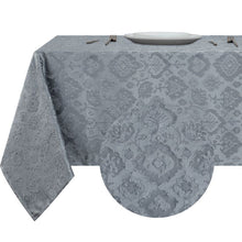 Kate Aurora Regency Collection Raised Jacquard Damask Fabric Tablecloth - 54 in. W x 84 in. L (6-8 Chairs), Slate Gray