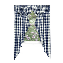 Kate Aurora Farmhouse Plaid Gingham Check Swag Valance Curtain Panel Pair - 72 in. W x 63 in. L, Navy