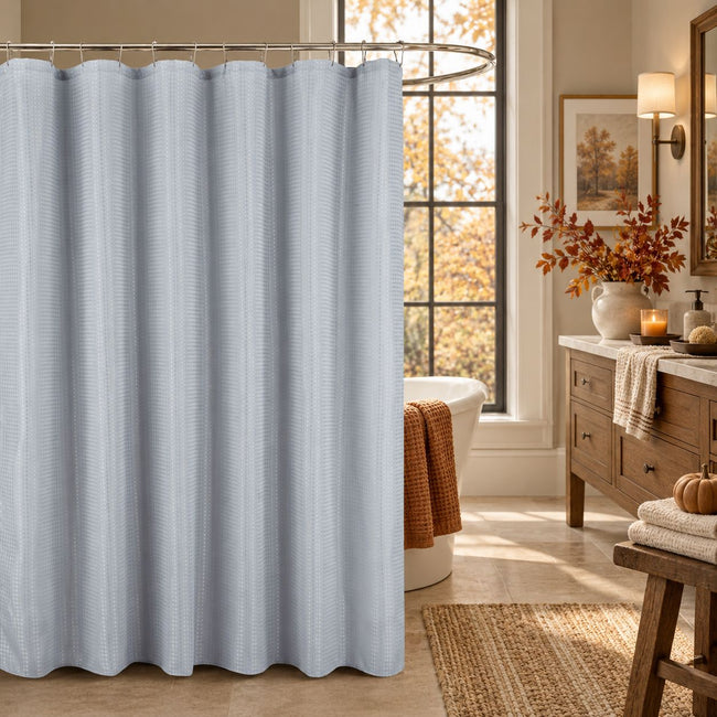 Kate Aurora Giselle Square Textured Spa Retreat Fabric Shower Curtain - Standard Size - Silver