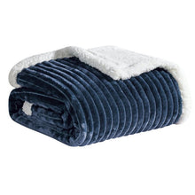 Kate Aurora Ultra Soft & Plush Cozy Corduroy Faux Shearling Accent Throw Blanket - 50 in x 60 in - Navy
