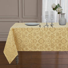 Kate Aurora Regency Collection Raised Jacquard Damask Fabric Tablecloth - 54 in. W x 84 in. L (6-8 Chairs), Gold