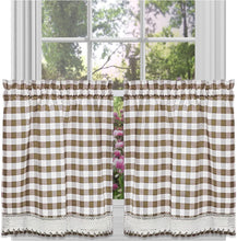 Kate Aurora 2 Piece Country Farmhouse Buffalo Plaid Rod Pocket Cafe Tier Curtain Panels With Macrame Border - 36 in. Long - T
