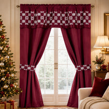 Kate Aurora Christmas Essentials 5 Piece Window in a Bag Burgundy Red Curtain & Valance Set