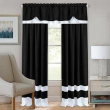 Kate Aurora Complete 3 Piece Window in a Bag Flax Linen Curtain Set - 52 in. W x 63 in. L, Black