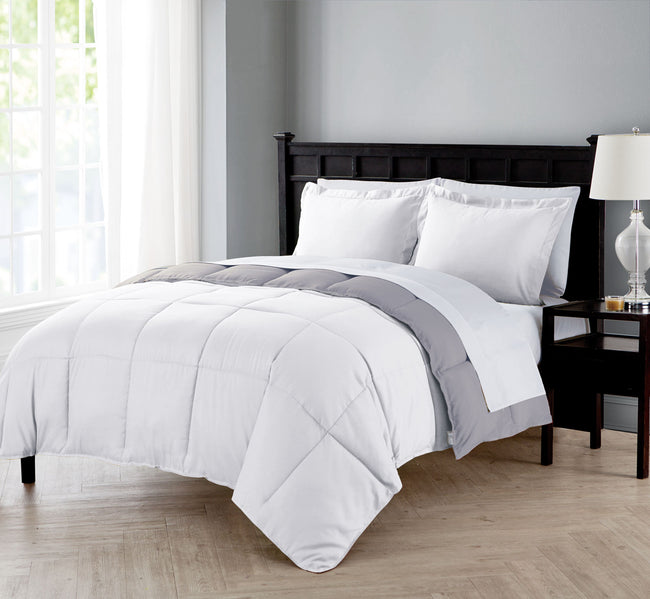 Kate Aurora Living Goose Down Alternative Bed in a Bag Complete Comforter Set - King, White/Gray