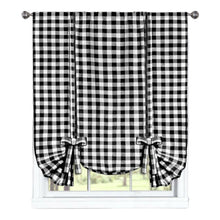 GoodGram Buffalo Check Plaid Gingham Tie Up Single Window Curtain Shade - 42 in. W x 63 in. L, Black