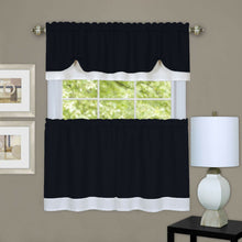 Kate Aurora Flax Styled Semi Sheer 3 Piece Tie-Up Kitchen Curtain Tier & Valance Set - 58 in. W x 36 in. L, Black/White