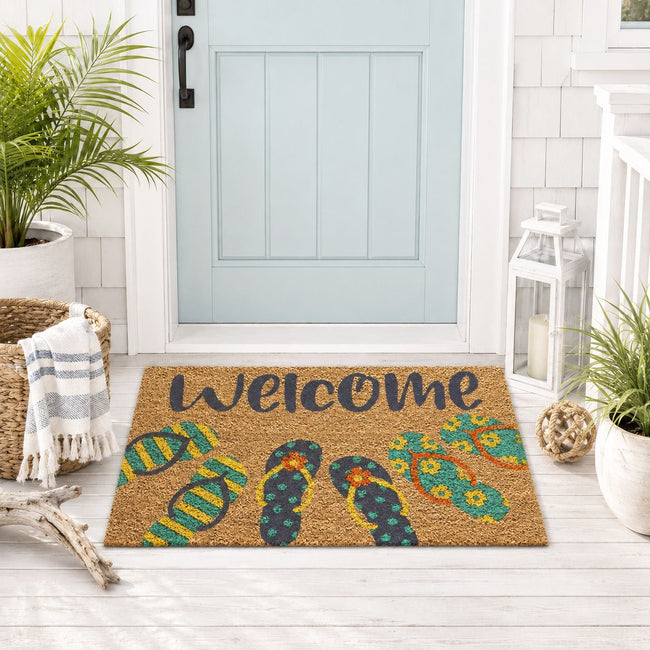 Kate Aurora Welcome Summer Flip Flops Bristled Outdoor Heavy Duty Welcome Mat - 18"x30"
