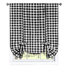 GoodGram Buffalo Check Gingham Custom Window Curtain Treatments - Single Tie-Up Curtain 42 in. W x 63 in. L, Black