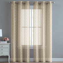Kate Aurora 2 Piece Extra Long Metallic Sheer Grommet Top Window Curtain Panels - Taupe/Gold